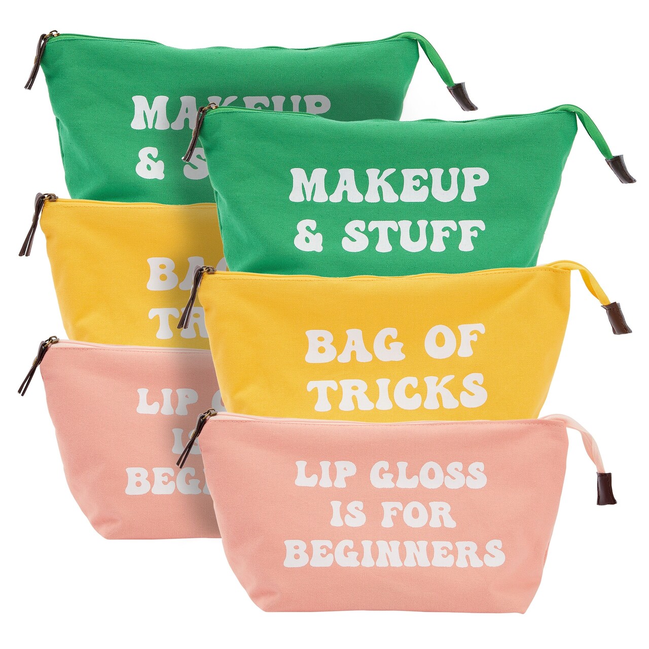 Glamlily Small Canvas Makeup Bag - Canvas Cosmetic Bag - Travel-Ready Makeup Pouch - Multiuse Pencil Pouch - Pack of 6, 8 x 4 x 6 in, Yellow, Green, Pink